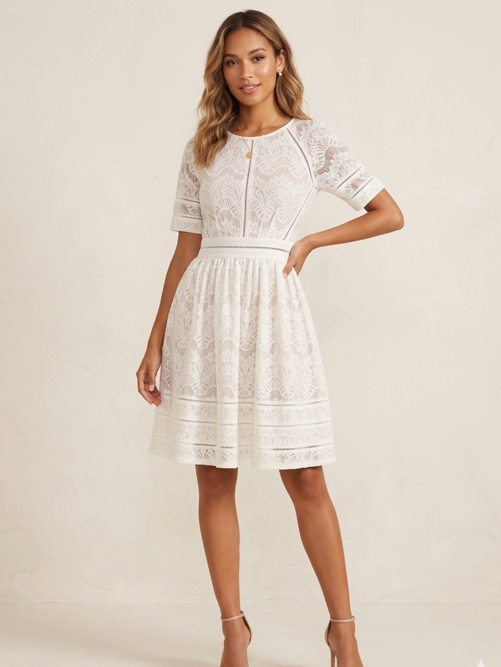Few Moda White Lace Mini Dress Women’s XS Short Sleeve NWT